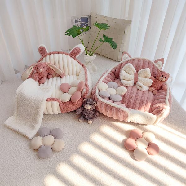 cream pink fluffy cozy washable dog & cat sofa bed 12