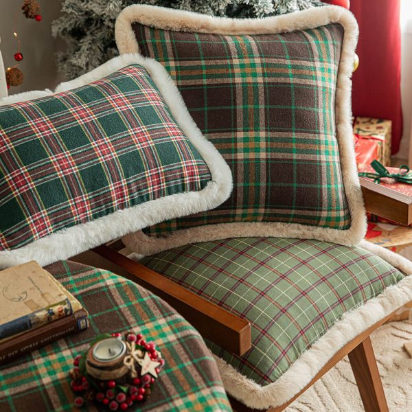 faux rabbit plush checkerboard sofa pillow 13