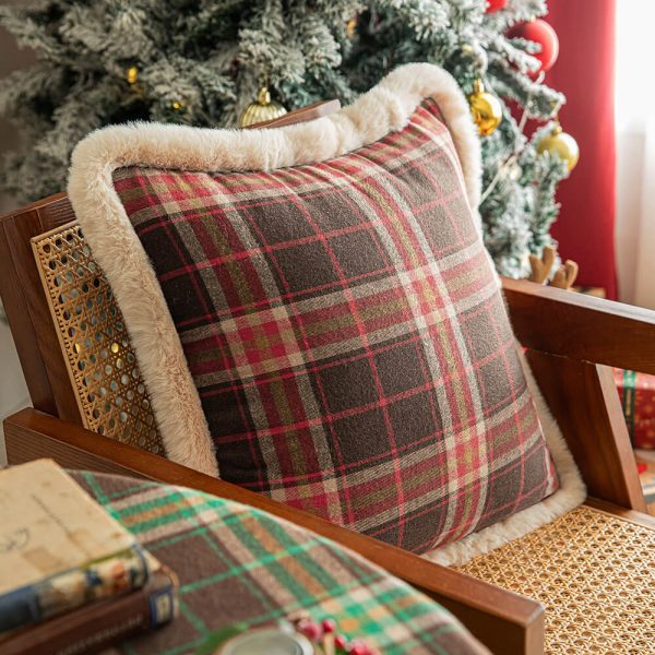 faux rabbit plush checkerboard sofa pillow 14