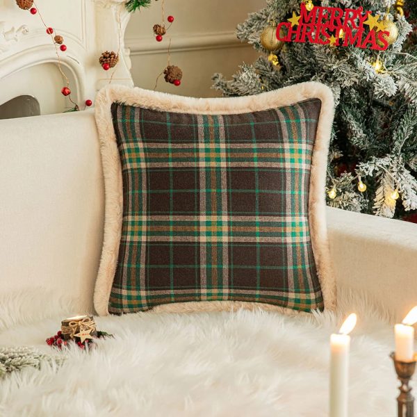 faux rabbit plush checkerboard sofa pillow 15