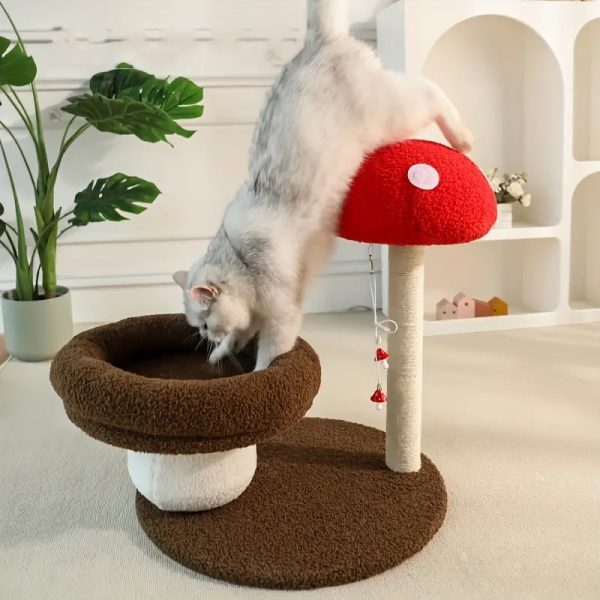 mushroom cat tree with sisal scratching post & cozy nest 12
