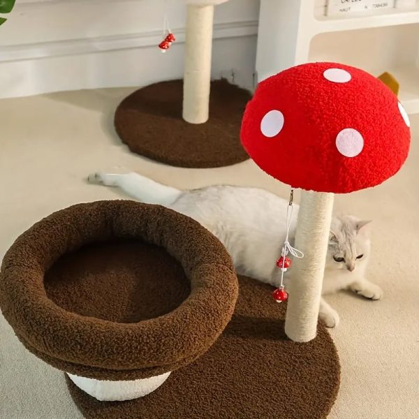 mushroom cat tree with sisal scratching post & cozy nest 13