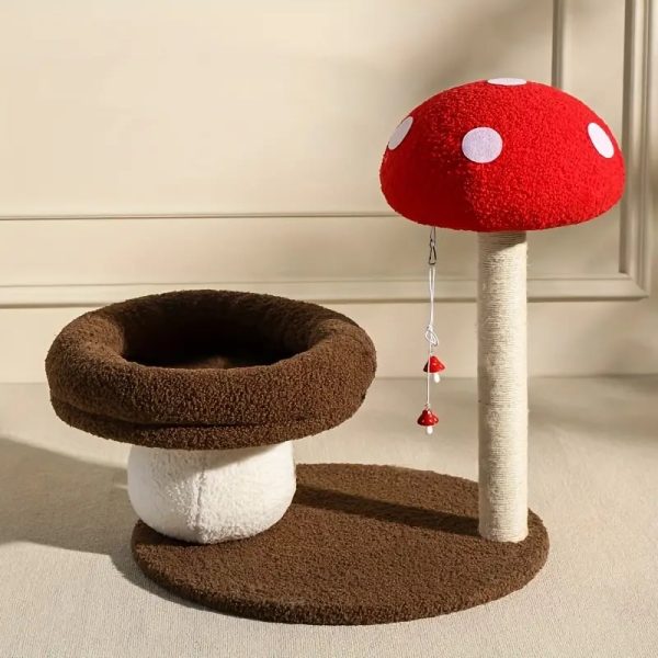 mushroom cat tree with sisal scratching post & cozy nest 14