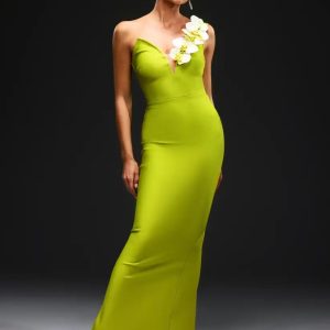 rajiv one shoulder flower bandage maxi dress 100