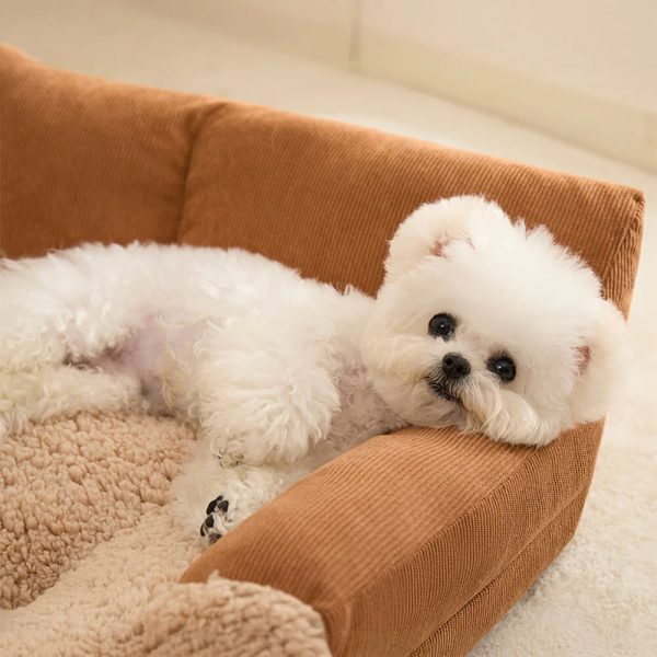 spacious warm corduroy raised backrest dog & cat sofa bed 12