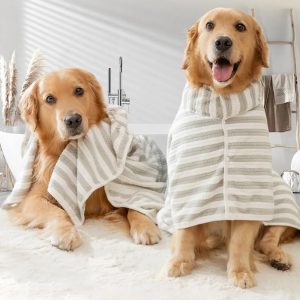 striped absorbent thick large skin friendly multi purpose dog bathrobe towel 12