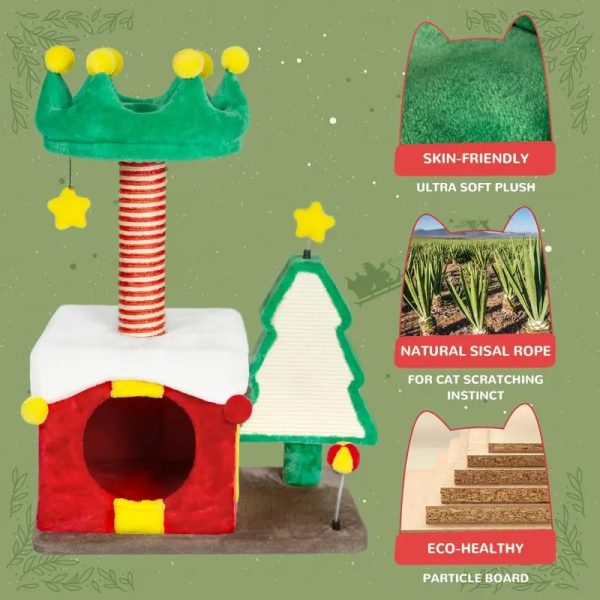 whimsical christmas cat tree with scratching post & spacious nest 12