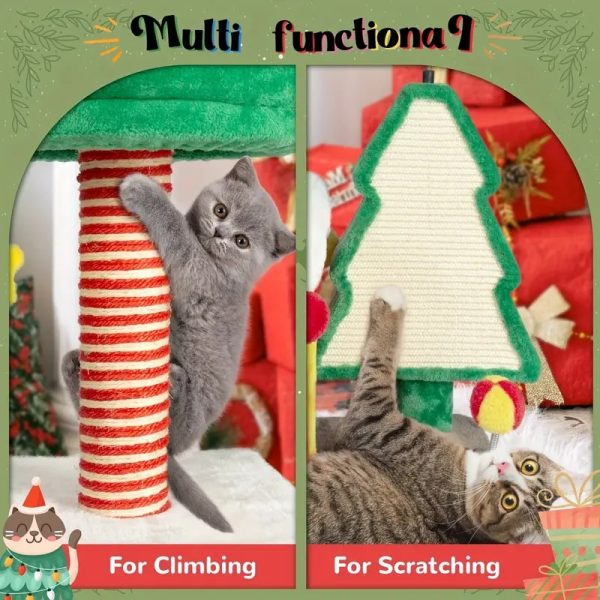 whimsical christmas cat tree with scratching post & spacious nest 15
