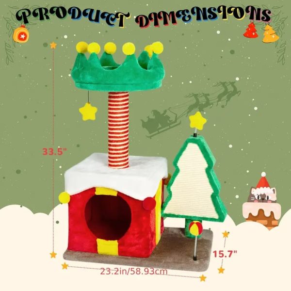 whimsical christmas cat tree with scratching post & spacious nest 16