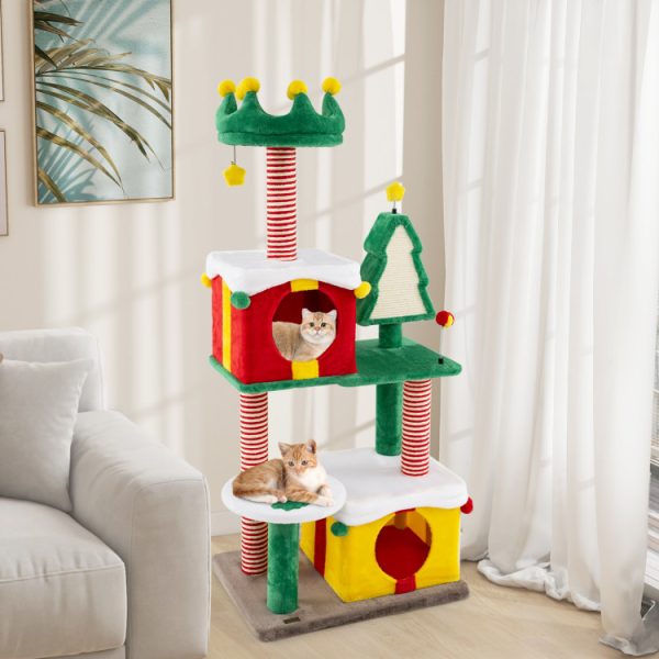 whimsical christmas cat tree with scratching post & spacious nest 18