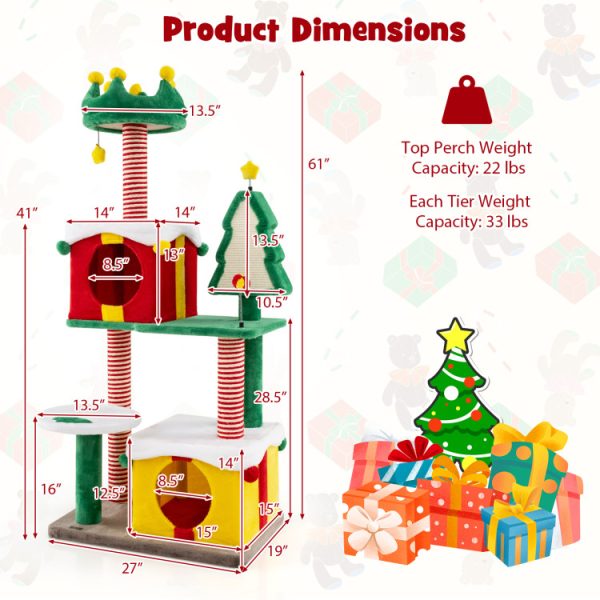 whimsical christmas cat tree with scratching post & spacious nest 19