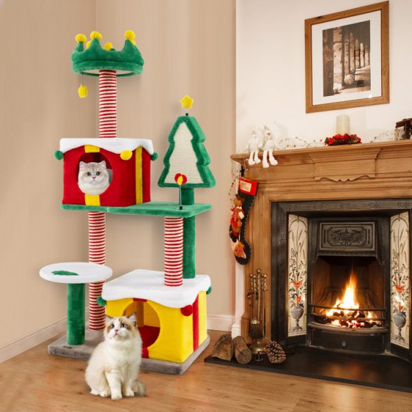 whimsical christmas cat tree with scratching post & spacious nest 20