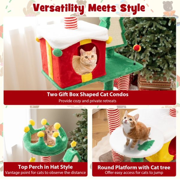 whimsical christmas cat tree with scratching post & spacious nest 21