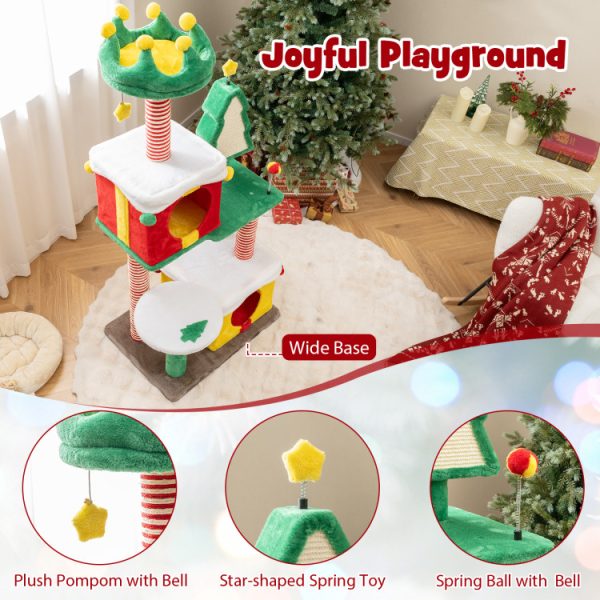 whimsical christmas cat tree with scratching post & spacious nest 22