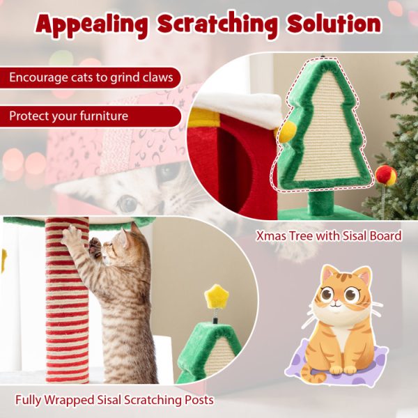 whimsical christmas cat tree with scratching post & spacious nest 23