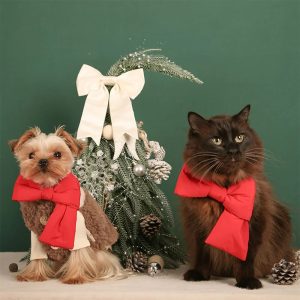 christmas bow knot adjustable fit dog & cat scarf 11
