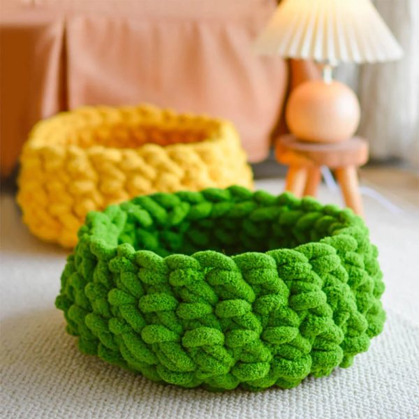 chunky handwoven cozy breathable round cat nest bed 16