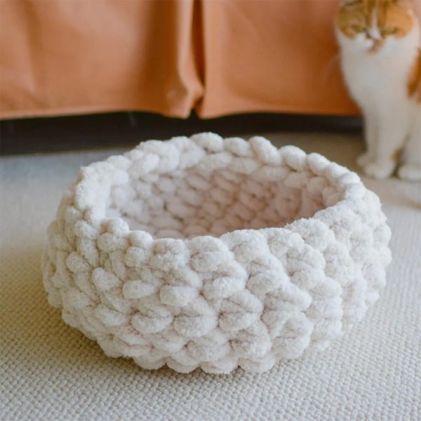 chunky handwoven cozy breathable round cat nest bed 19