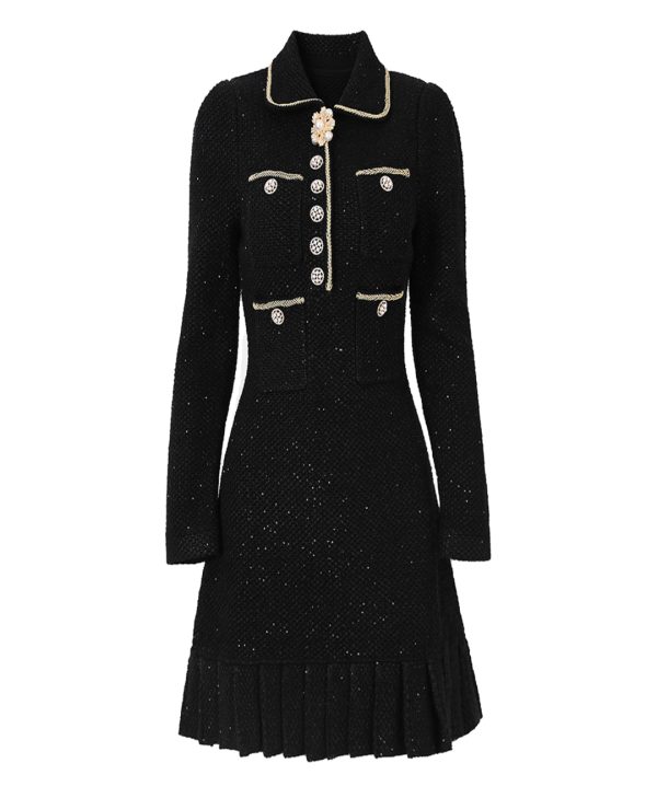 galena long sleeve knit embellished button mini dress 600