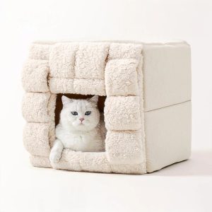 handwoven design cozy square convertible space cat house 11