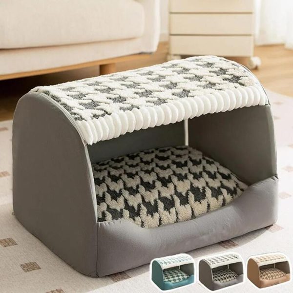 houndstooth covered cat dog bed 22