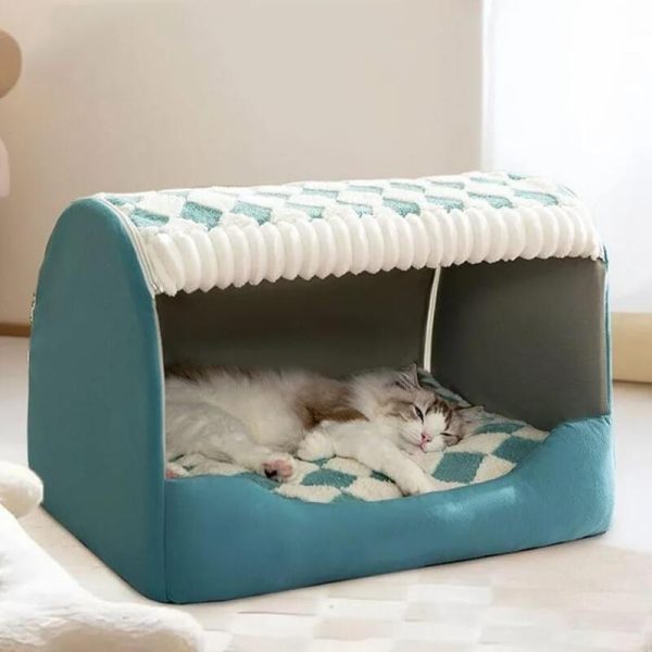 houndstooth covered cat dog bed 23