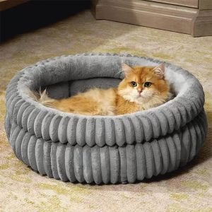 minimalism round warm milk velvet faux rabbit fur dog & cat bed 11