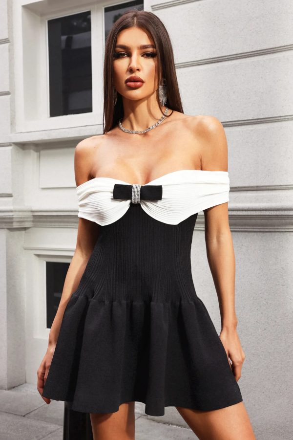 shaira off the shoulder flare bow mini dress 3000
