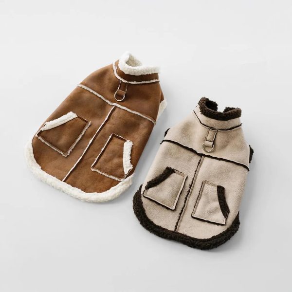 vintage cozy faux suede shearling lined dog vest jacket 12