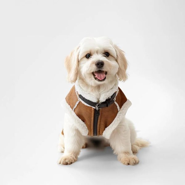 vintage cozy faux suede shearling lined dog vest jacket 14