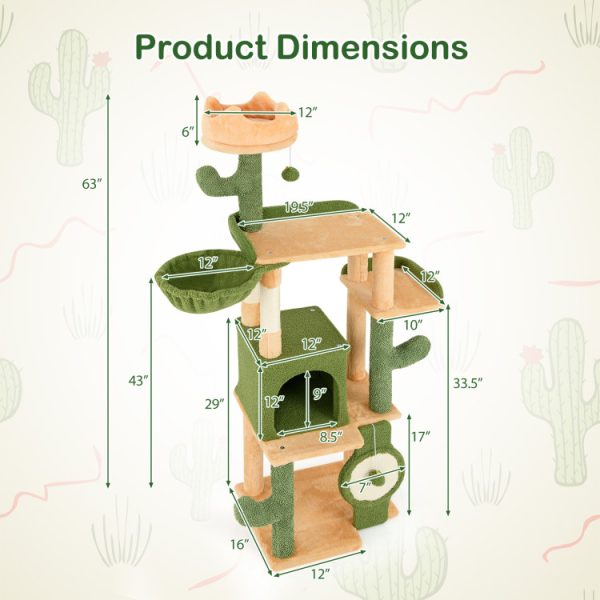 63 cactus cat tree with sisal scratching posts & board 18