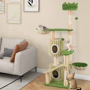 63 multi level aesthetic stripped kitten tower with 2 condos 11