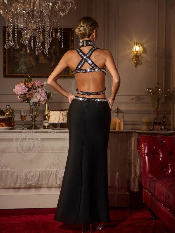 acelin halterneck rhinestone bandage maxi dress 16