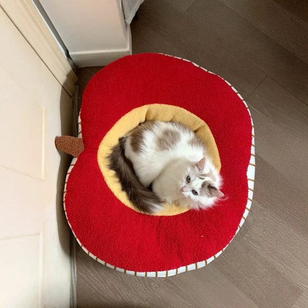 apple shaped soft plush washable cozy dog & cat bed 12