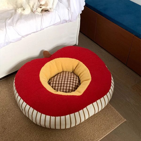 apple shaped soft plush washable cozy dog & cat bed 14