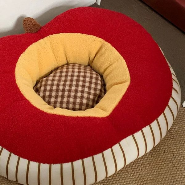 apple shaped soft plush washable cozy dog & cat bed 17