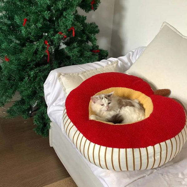 apple shaped soft plush washable cozy dog & cat bed 20