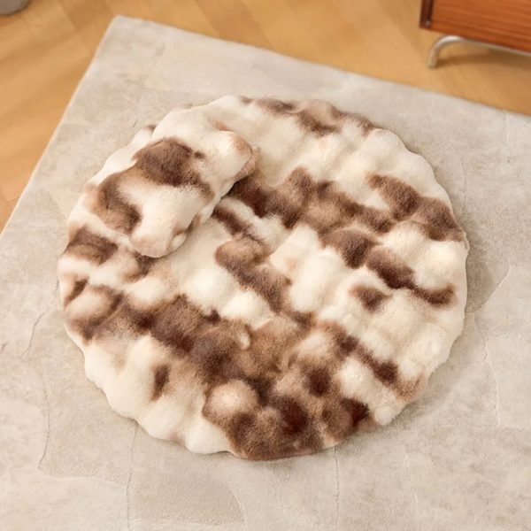 faux fur warmth retaining round dog & cat mat with pillow 15