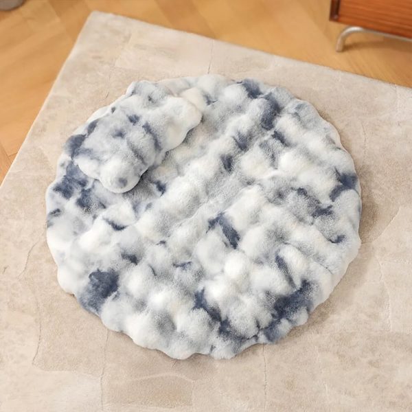 faux fur warmth retaining round dog & cat mat with pillow 16