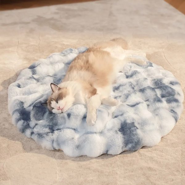 faux fur warmth retaining round dog & cat mat with pillow 18