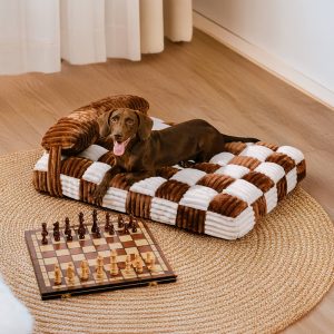 handmade plush chessboard orthopedic support dog bed with pillow 13