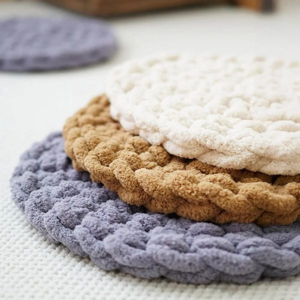 handwoven chunky knit soft round pet bed mat 14