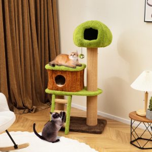 luxury cat tree with mushroom shaped nest condo & climbing ladder 11
