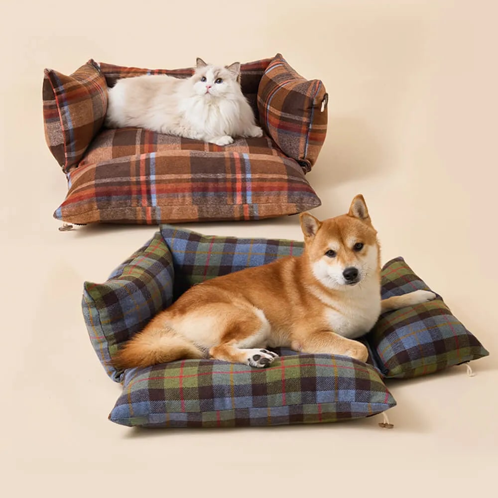plaid expandable soft reversible with toggle button dog & cat bed 11
