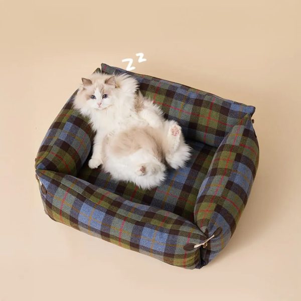 plaid expandable soft reversible with toggle button dog & cat bed 19