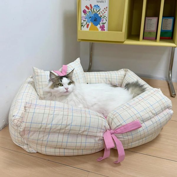 romantic princess bow knot microfiber fill dog & cat bed 17
