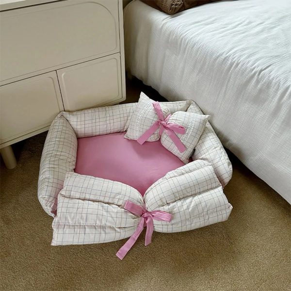 romantic princess bow knot microfiber fill dog & cat bed 20