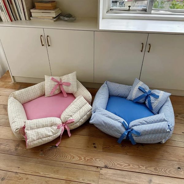 romantic princess bow knot microfiber fill dog & cat bed 21