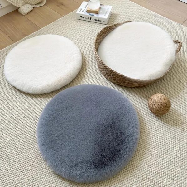 round ultra soft faux rabbit fur warm dog & cat mat 12