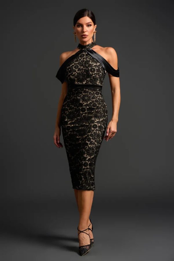tereza halter lace bandage midi dress 15